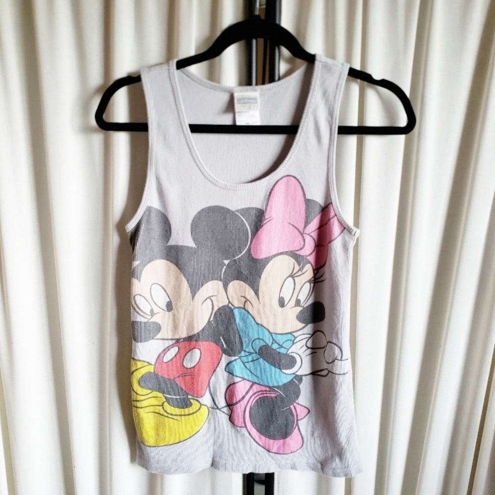 1 Vintage faded Disney ribbed light gray tank, med